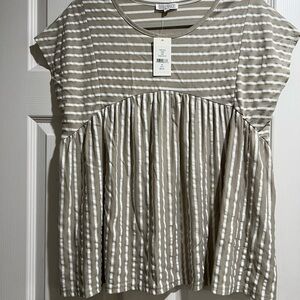 Casual Striped Blouse - Beige and White